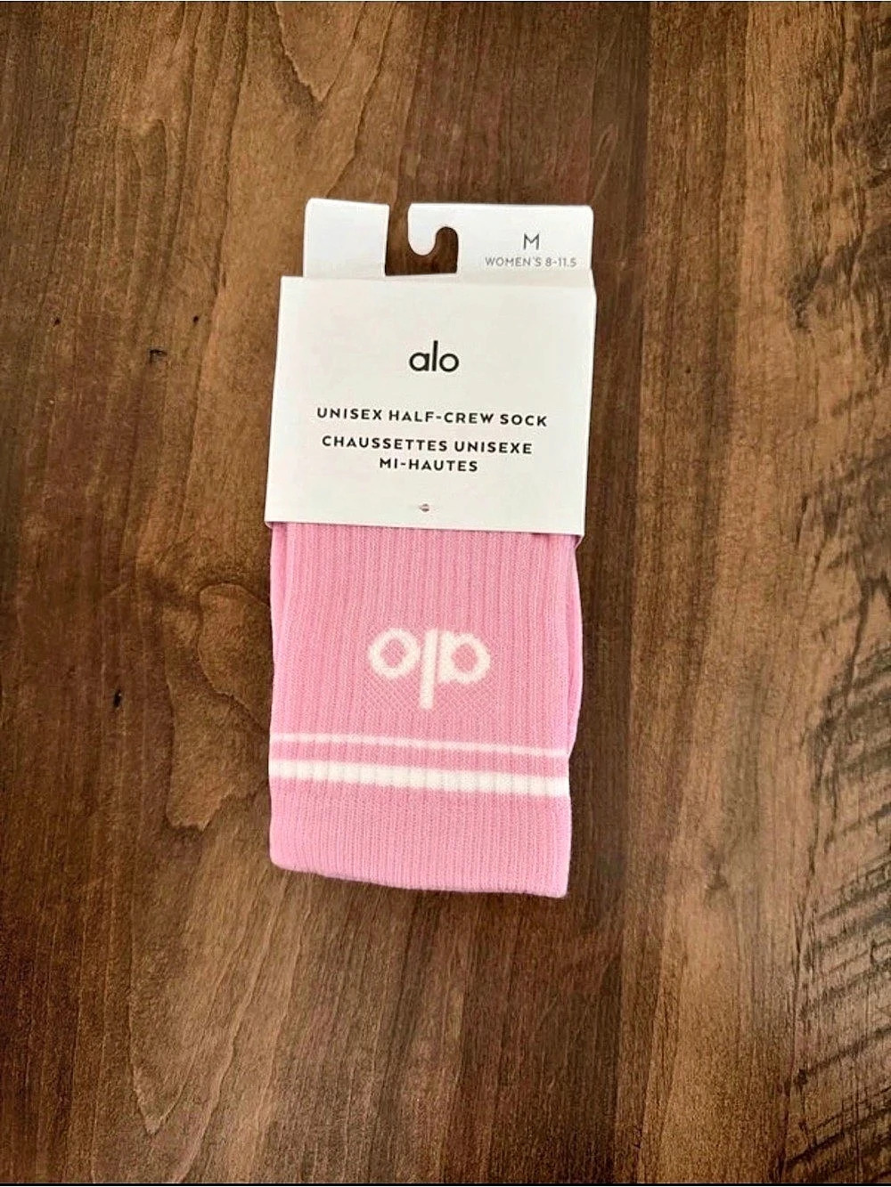 Alo Half-Crew Sock Pink Size Medium NWT